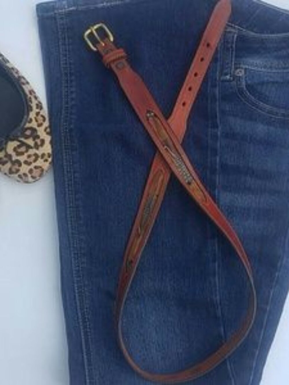 Leegin Real Pheasant Feather Inlaid Western Leather Belt